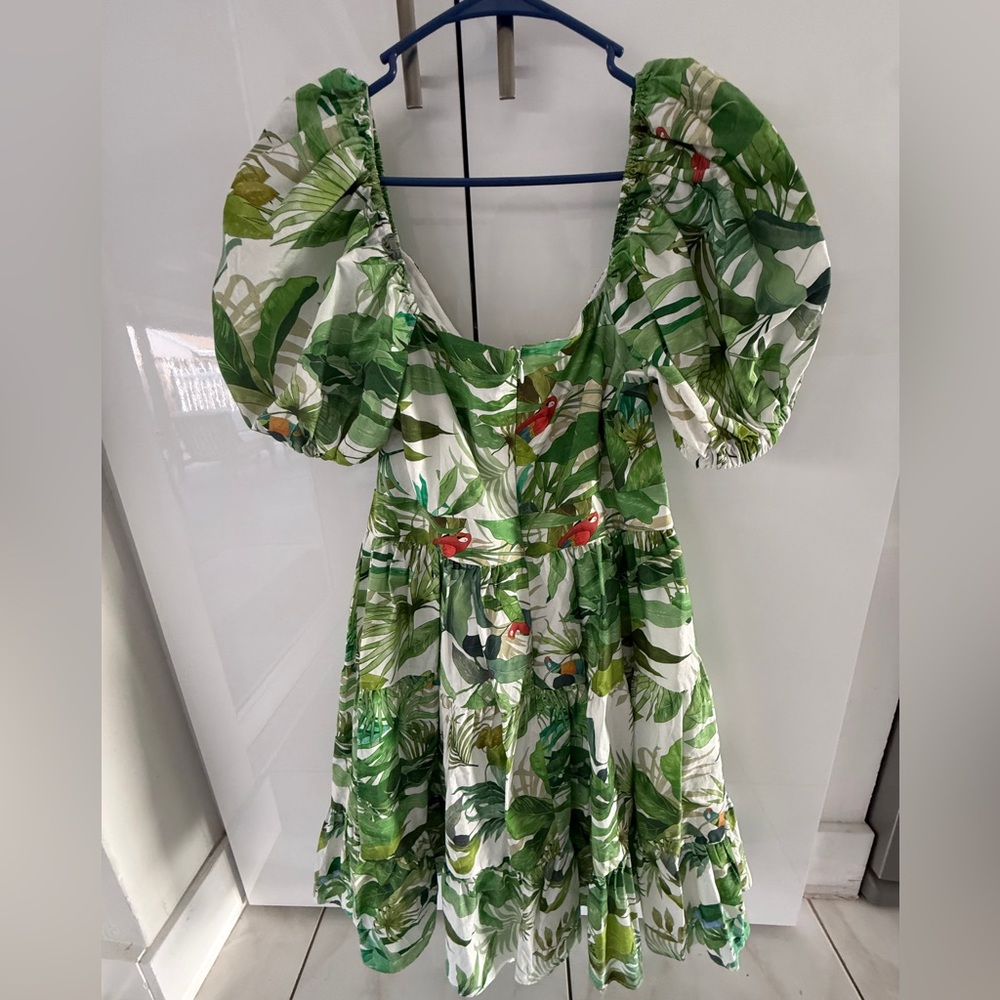 ANTONIO MELANI Green Tropical Puff-Sleeve Mini Dress - Picture 3 of 10